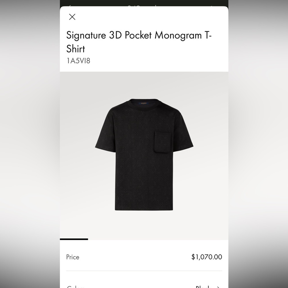Authentic Louis Vuitton Signature 3D Pocket Monogram T-
Shirt
1A5VI8